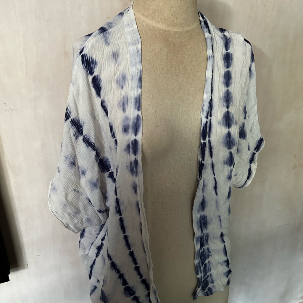 Nwt Anthropologie Ginger G Blue White Tie Dye Open Front Kimono Shirt